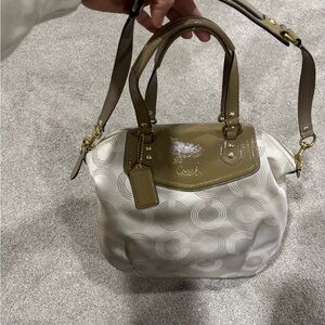 Coach Cream and Tan Shoulder Bag